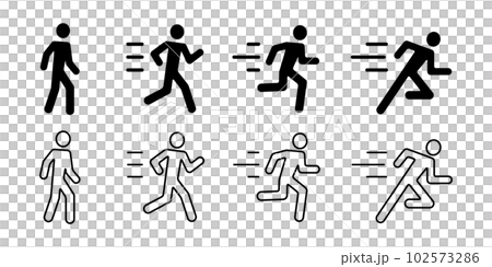 スピードを上げる、歩いてる人間、すごいスピードで走っている男性のベクターイラストアイコン素材 102573286