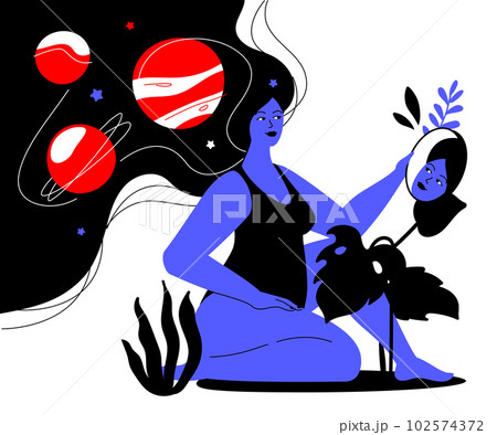 Woman as the universe - colorful flat design style illustration 102574372