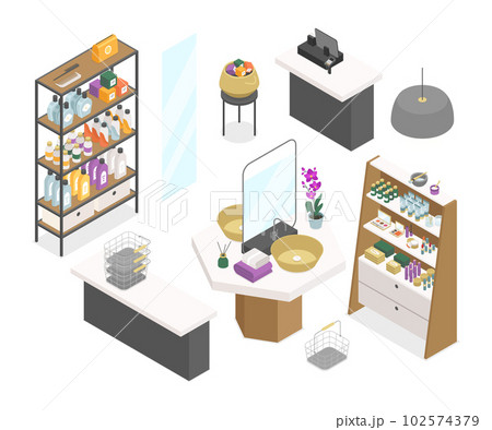 Beauty shop - modern vector colorful isometric object set 102574379