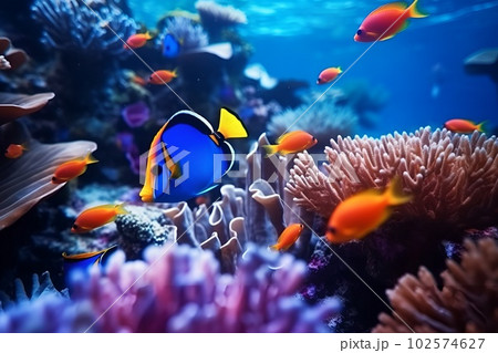 Tropical sea underwater fishes on coral reef.の写真素材