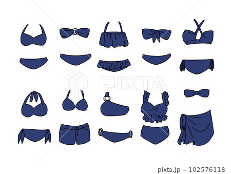 ネイビーのビキニのイラストセット ネイビーのビキニのイラストセット 102576118