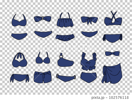 ネイビーのビキニのイラストセット ネイビーのビキニのイラストセット 102576118