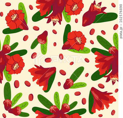 Pomegranate flowers Seamless pattern. Bright leaves and flowers. Shana Tova seamless pattern. Jewish New Year Pomegranate flowers Seamless pattern. Bright leaves and flowers. Shana Tova seamless pattern. Jewish New Year 102576890