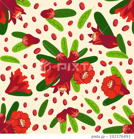 Pomegranate flowers Seamless pattern. Bright leaves and flowers. Shana Tova seamless pattern. Jewish New Year Pomegranate flowers Seamless pattern. Bright leaves and flowers. Shana Tova seamless pattern. Jewish New Year 102576891