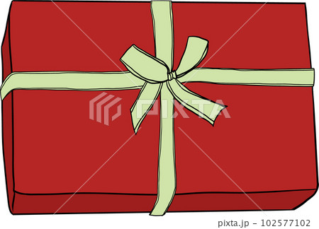 手描きのプレゼント用ギフトボックス十字リボンかけ赤緑クリスマス商材  