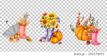 Watercolor hand drawn autumn square frame. Illustration of autumn. Perfect for scrapbooking, kids design, wedding invitation, posters, greetings cards, party decoration. 102579072