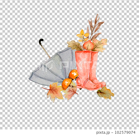 Watercolor hand drawn autumn square frame. Illustration of autumn. Perfect for scrapbooking, kids design, wedding invitation, posters, greetings cards, party decoration. 102579074