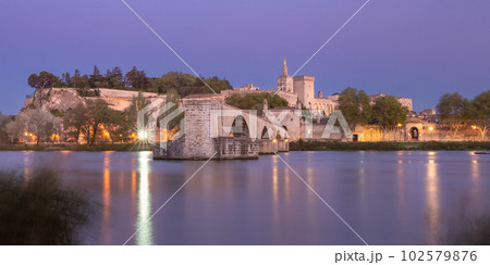 Avignon. Old medieval bridge of St. Benezet across the river Rhone. Avignon. Old medieval bridge of St. Benezet across the river Rhone. 102579876