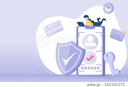 Privacy and security concept. Protect sensitive personal information with strong security such as scanning faces and using strong passwords.  102581275