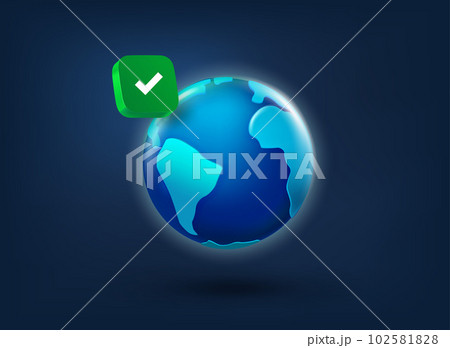 The Earth with checkmark icon. 3d vector illustration The Earth with checkmark icon. 3d vector illustration 102581828