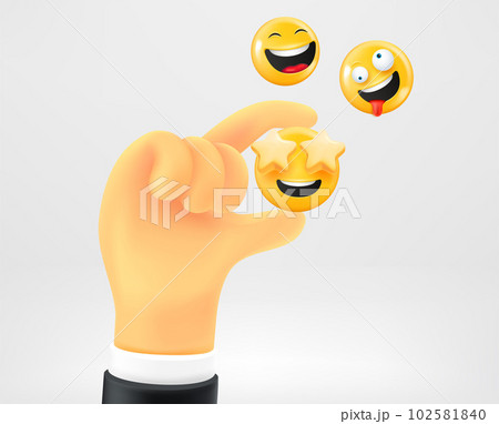 Man holding social media emoji. Making choice for reaction. Vector 3d illustration Man holding social media emoji. Making choice for reaction. Vector 3d illustration 102581840