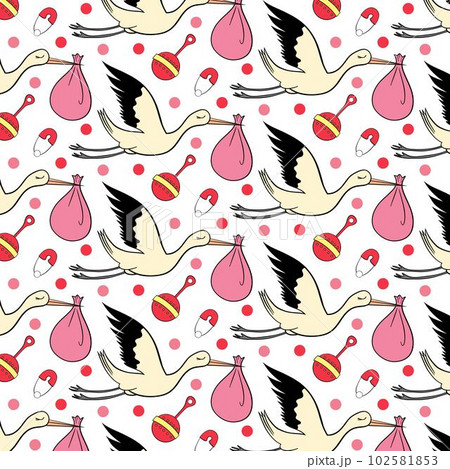 Fun colorful line doodle seamless pattern. Creative minimalist style art background for children or trendy design with basic shapes. Simple party confetti texture, childish scribble shape backdrop. 102581853