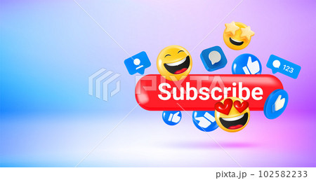Social media icons and emoji and Subscribe button.Vector 3d banner with copy space 102582233