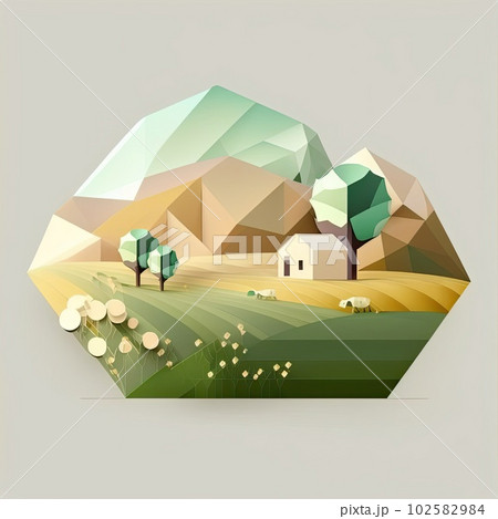 Low poly design style natural square landscape 102582984