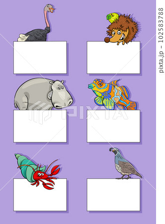 cartoon animals with cards or banners design set cartoon animals with cards or banners design set 102583788