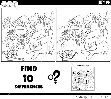 differences game with cartoon running cats coloring page 102583813