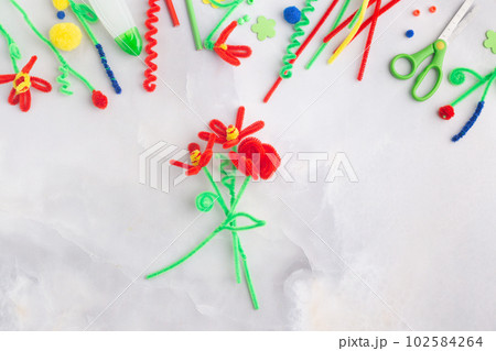 Handmade fluffy wire flowers craft with kids women's mother's day gift present Handmade fluffy wire flowers craft with kids women's mother's day gift present 102584264