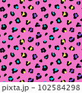 Bright pink camouflage leopard spots pattern 102584298