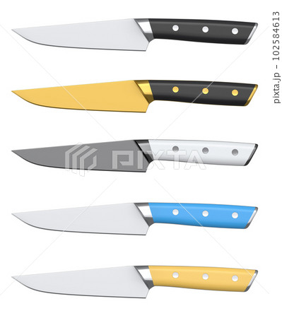 Chef's kitchen knife with a wooden handle isolated on white background. 102584613