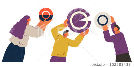 People holding and organizing abstract circular geometric shape overhead vector illustration People holding and organizing abstract circular geometric shape overhead vector illustration 102585438