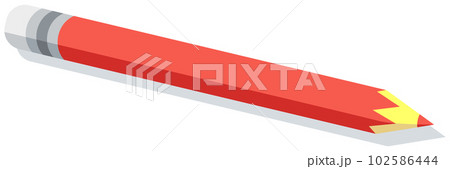 Vector red pencil with gray eraser isolated on white background. Sharpened wooden pencil with edges 102586444