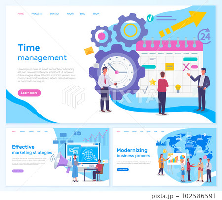 Strategic planning and time management business concept webpage set. Modern planning innovations 102586591