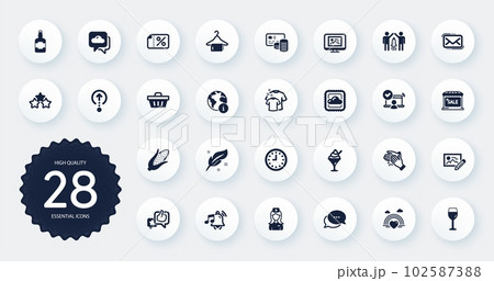 Set of Business icons, such as Weather forecast, Photo edit and Photo thumbnail flat icons. Lgbt, Clean t-shirt, Online access web elements. Feather, Wine glass, Corn signs. Ice cream. Vector Set of Business icons, such as Weather forecast, Photo edit and Photo thumbnail flat icons. Lgbt, Clean t-shirt, Online access web elements. Feather, Wine glass, Corn signs. Ice cream. Vector 102587388