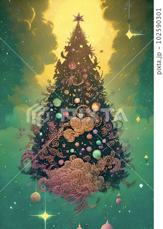 不思議の国のクリスマスツリー　デジタルアート　縦位置 102590301