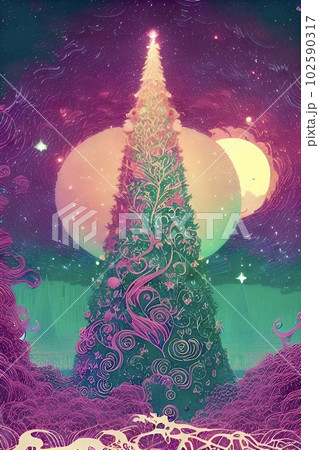不思議の国のクリスマスツリー デジタルアート 縦位置 不思議の国のクリスマスツリー デジタルアート 縦位置 102590317