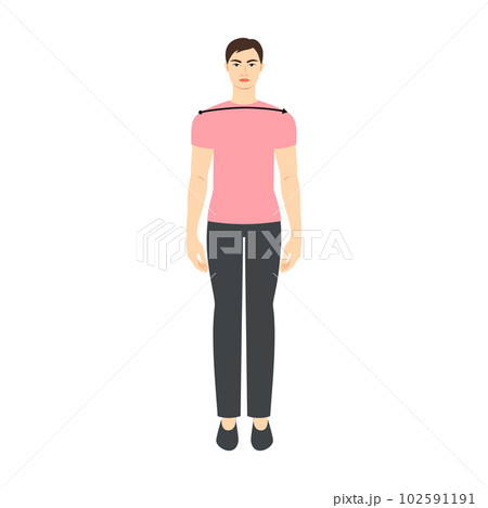 Men to do shoulder width measurement body with arrows fashion Illustration for size chart. Flat male character Men to do shoulder width measurement body with arrows fashion Illustration for size chart. Flat male character 102591191