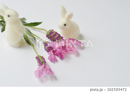 フレンチラベンダーの花とフェルトのうさぎ　 102593472