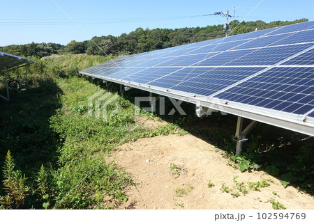 雑草に囲まれた太陽光発電所 102594769