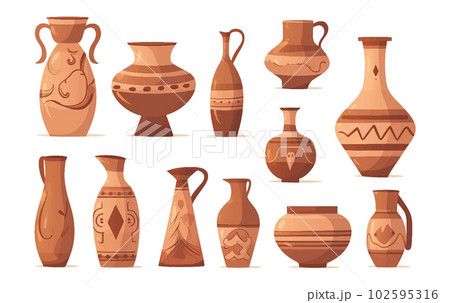 set vector illustration of ancient greek brown vase with wine or olive oil isolate on white 102595316