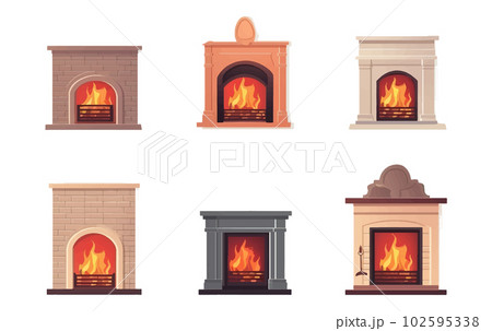 set vector illustration of fireplace with fire seasonal heating isolate on white set vector illustration of fireplace with fire seasonal heating isolate on white 102595338