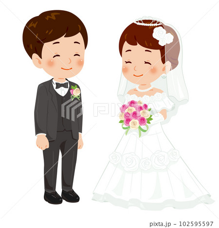 微笑む　男性と純白ドレスの女性1 102595597