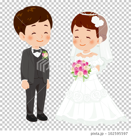 微笑む　男性と純白ドレスの女性1 102595597