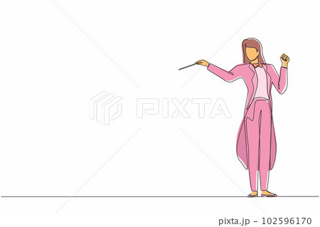 Continuous one line drawing woman music...のイラスト素材 [102596170] - PIXTA