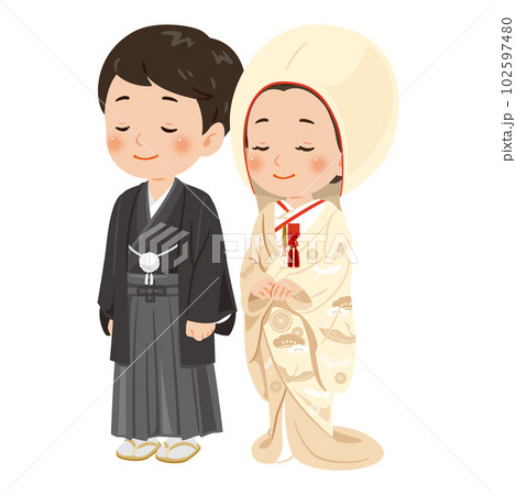 花嫁と花婿 和髪 綿帽子 花嫁と花婿 和髪 綿帽子 102597480