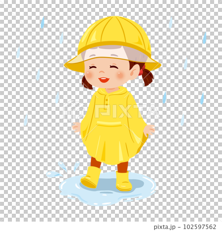 女孩在雨中的水坑里玩耍 女孩在雨中的水坑里玩耍 102597562