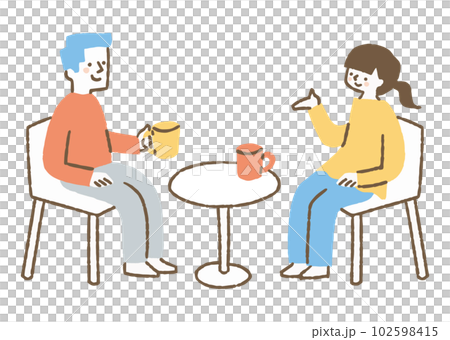 兩個男人和女人在咖啡館裡聊天_color 102598415