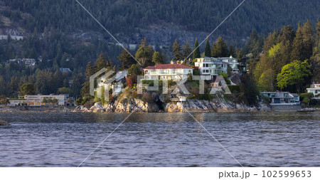Horseshoe Bay with Canadian Mountain Landscape in Background. Horseshoe Bay with Canadian Mountain Landscape in Background. 102599653