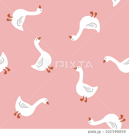 Seamless pattern of geese. Cute vector illustration in a simple hand drawn cartoon style. Seamless pattern of geese. Cute vector illustration in a simple hand drawn cartoon style. 102599859