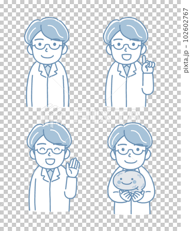 解釋症狀的男醫生 Bust-up 插圖 4 姿勢/簡單單色/透明背景 102602767