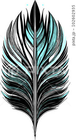 simple graphic drawing black and green bird feather, sketch, logo 102602935