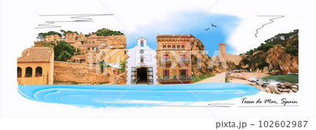 View of ancient fortress in Tossa de mar. Costa Brava, Spain 102602987