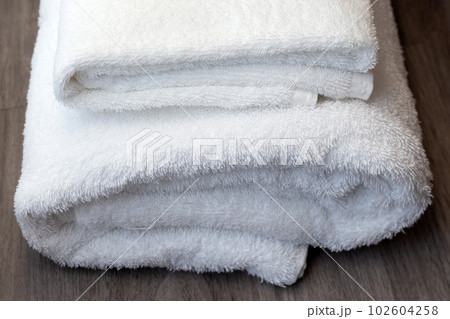 Stack of white towels, Bath towel 102604258