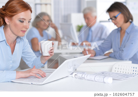 business woman working with laptop in office 102604757