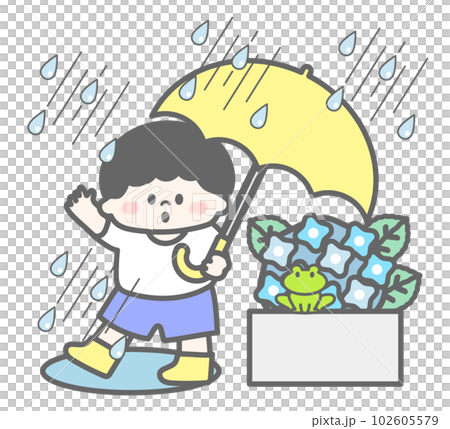 Rainy season Infant holding an umbrella in the rain 102605579