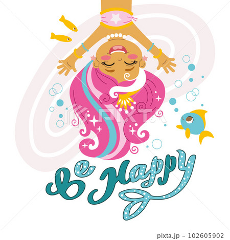 Cute Cartoon Mermaid up side down vector illustration 102605902
