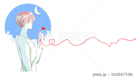 運命の赤い糸を結んだ寂し気な男性 夜 運命の赤い糸を結んだ寂し気な男性 夜 102607596